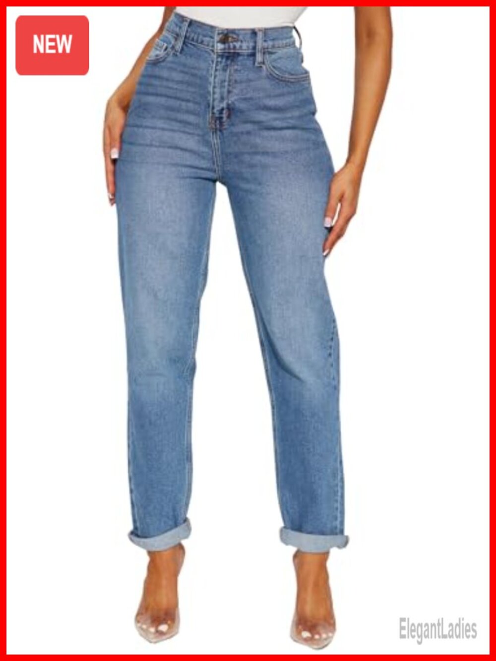 Women's Boyfriend Jeans Stretchy Ripped Distressed Denim Mom Pants High Waist